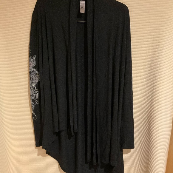 S-Twelve Dark Grey long sweater “Love your life” with rhinestones Wings & Roses - Picture 2 of 8